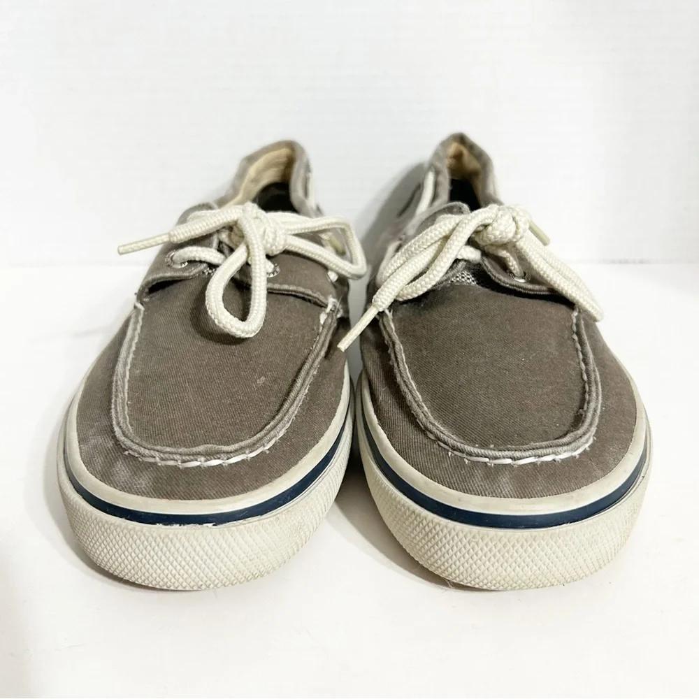Sperry Topsiders Halyard Gray Washed Light Fade Canvas Lace Up Classic Boat Shoe